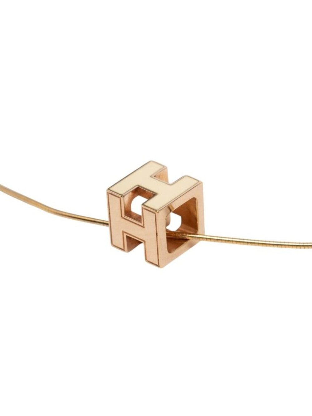 Hermes Cage D'h Cube Necklace Gold White Plated
